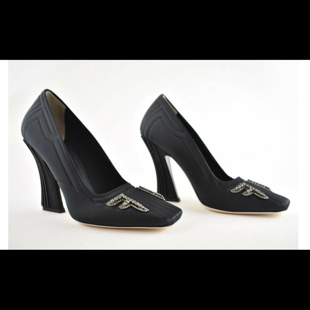 Fendi square toe heels with crystal embellishment